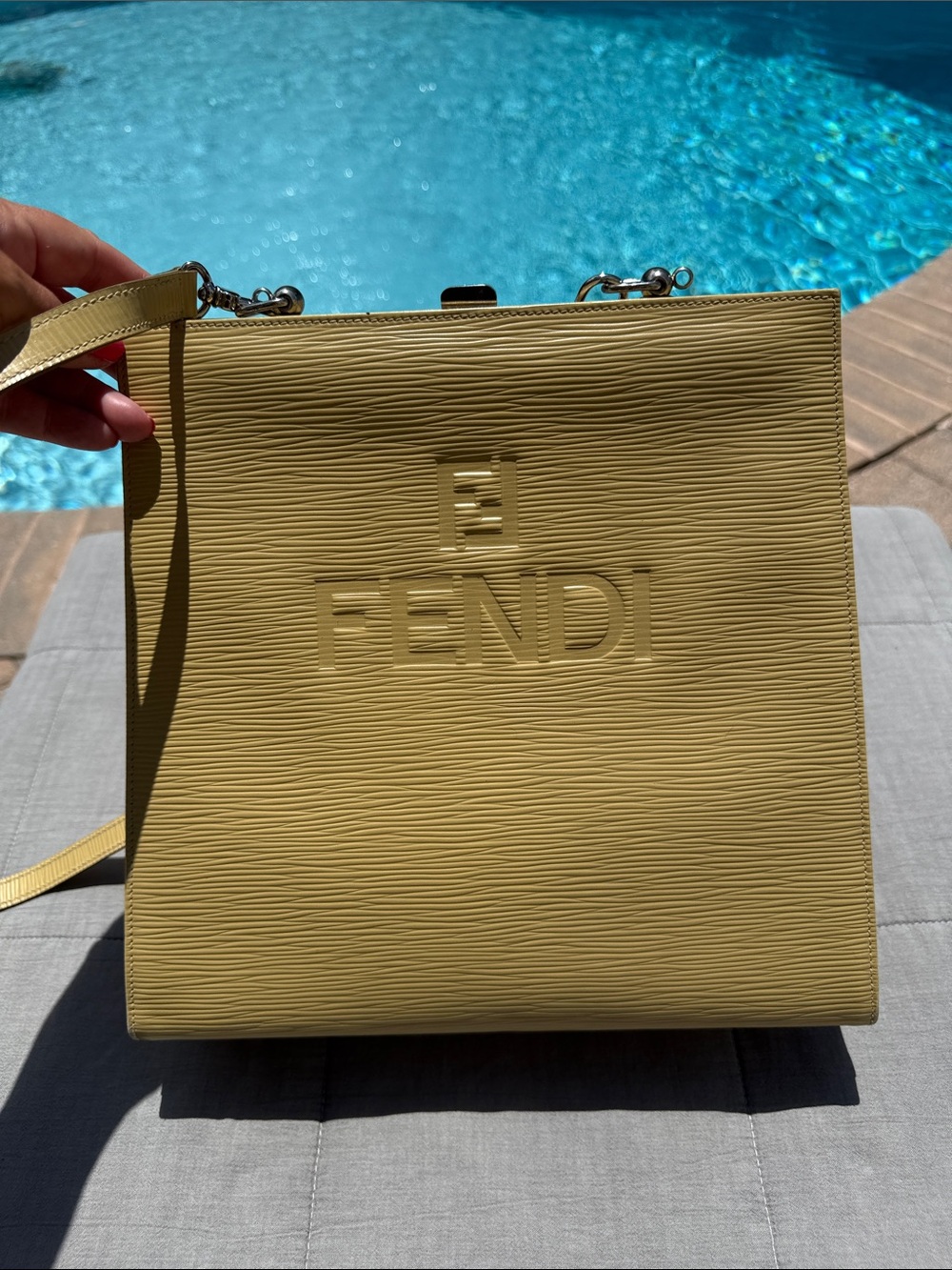 Fendi Pale Yellow Textured Leather Shoulder Bag